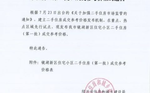 绍兴镜湖发布第一批二手房成交参考价格